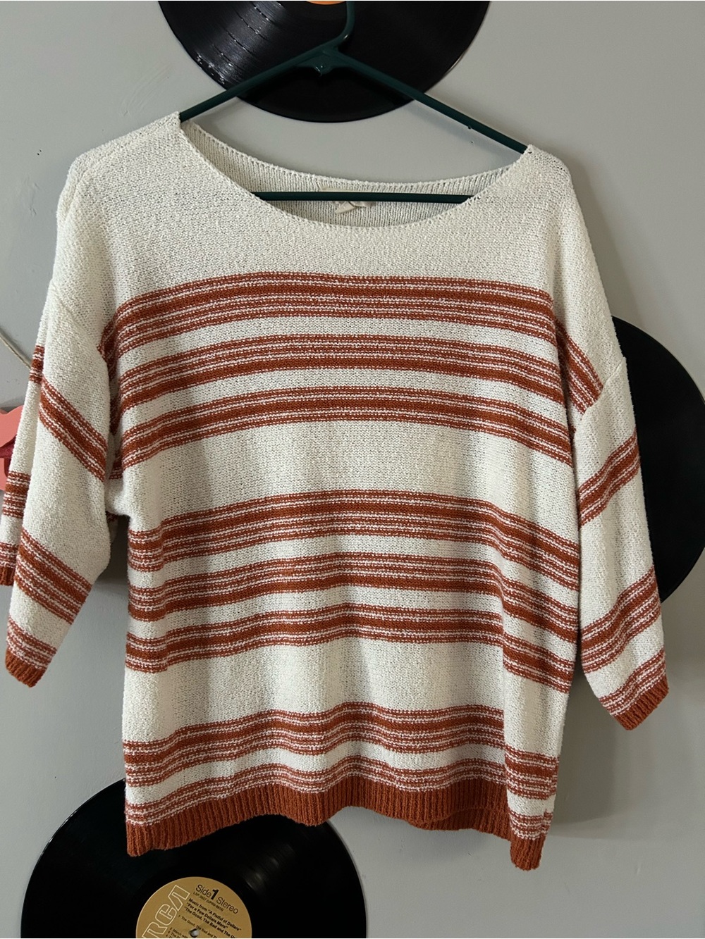 eesome Cream and Rust Striped Lightweight Sweater